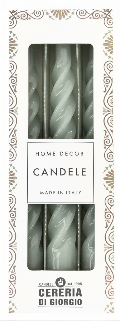 Candele laccate tortiglione Ø 2,2 cm h. 21 cm 3 pezzi - Vintage Green