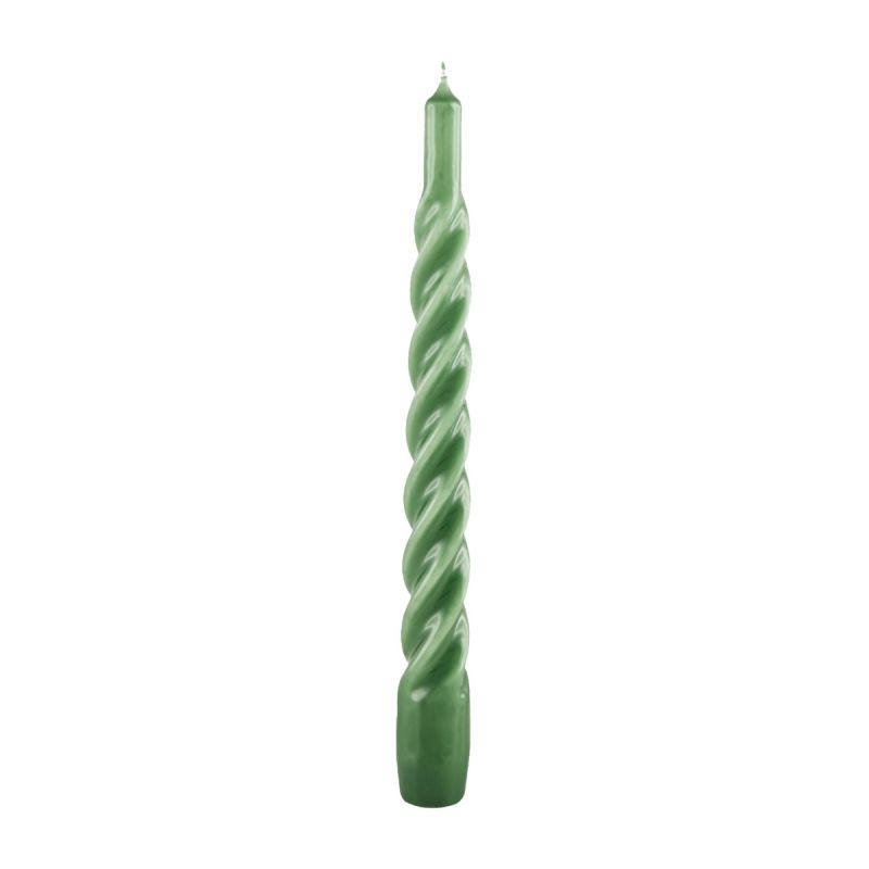 Candele laccate tortiglione Ø 2,2 cm h. 21 cm 3 pezzi - Verde muschio