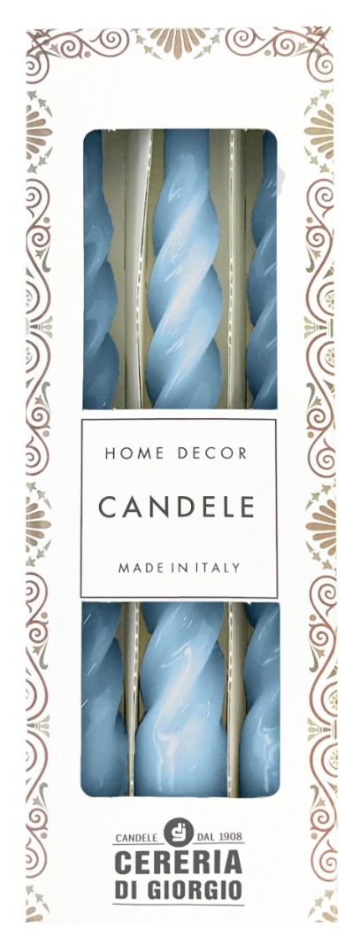 Candele laccate tortiglione Ø 2,2 cm h. 21 cm 3 pezzi -  Dusty Blue