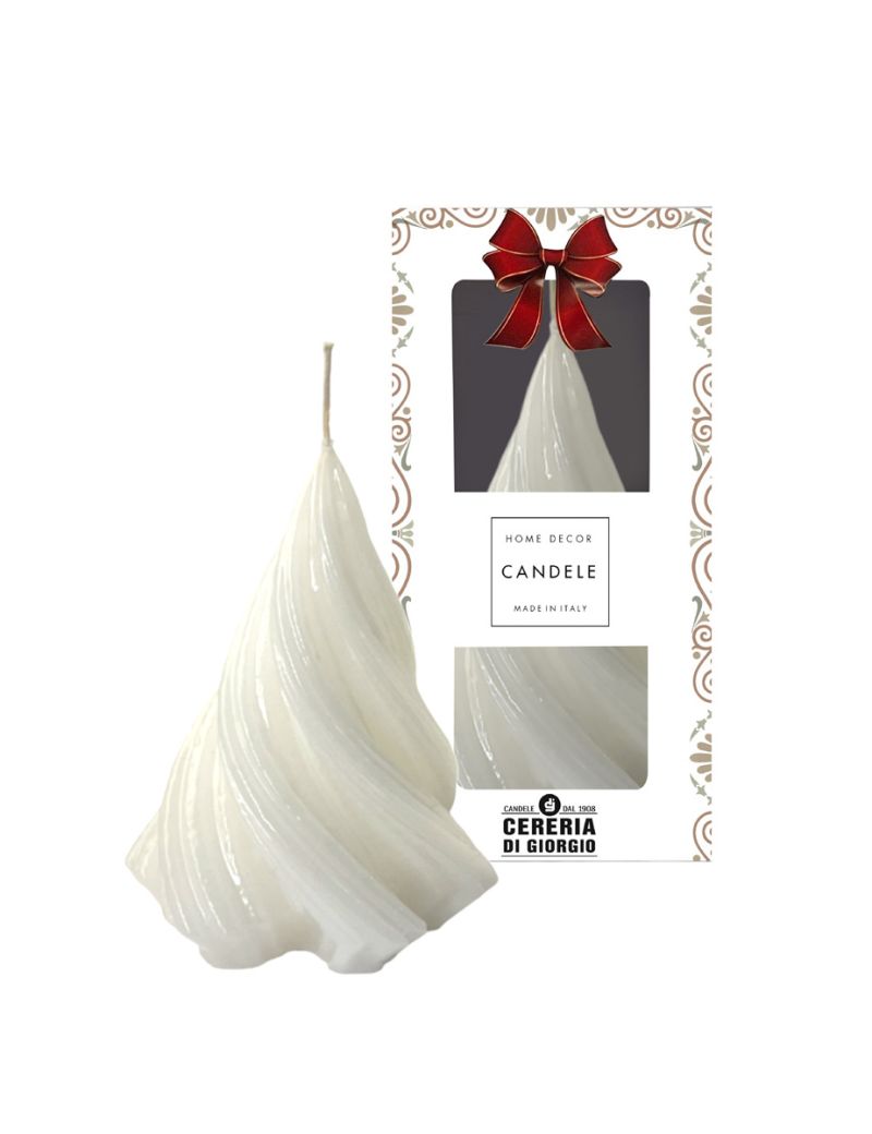 Candela laccata Albero di Natale artigianale- Bianco- Altezza 13 cm