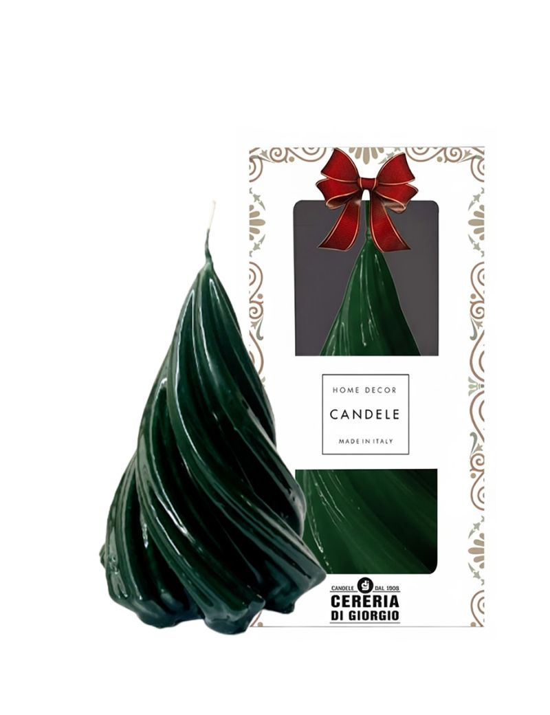Candela laccata Albero di Natale artigianale- Verde Scuro- Altezza 13 cm
