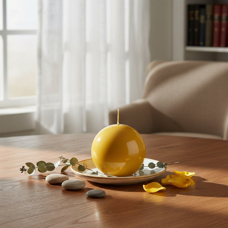 Candela sfera Laccata  Ø 10 cm -  1 pezzo - Senape -Home Decor 