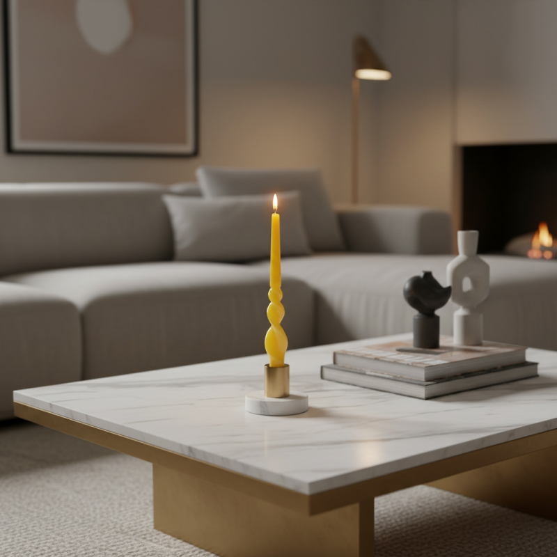 Set 2 candele voluta laccate h 30 cm - Senape