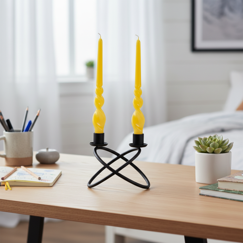 Set 2 candele voluta laccate h 30 cm - Senape