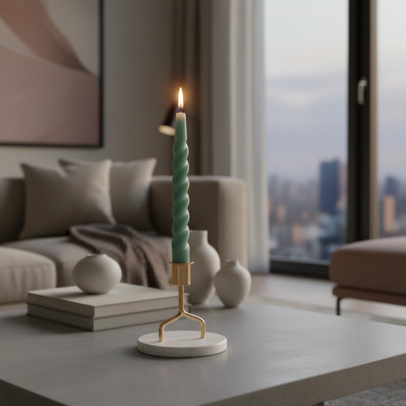 Candele laccate tortiglione Ø 2,2 cm h. 21 cm 3 pezzi - Vintage Green