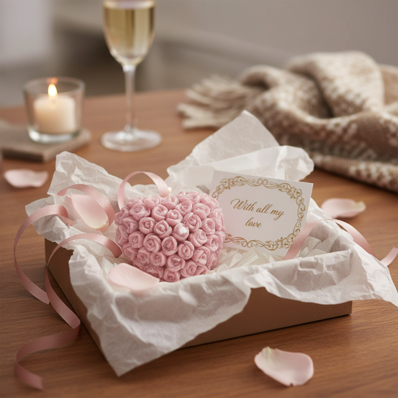 Candela a Forma di Cuore con Petali - Colore Rosa Polvere - Lunghezza 5.5 cm Altezza 3 cm - Ideale come Bomboniera per Eventi e Matrimoni