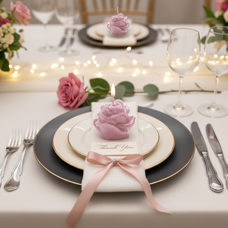 Candela a Forma di Rosellina Laccata - Colore Rosa Polvere- Lunghezza 5.5 cm Altezza 5.5 cm - Ideale come Bomboniera per Eventi e Matrimoni