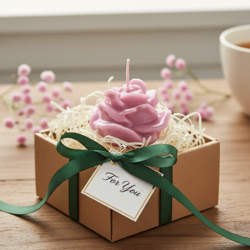 Candela a Forma di Rosellina Laccata - Colore Rosa Polvere- Lunghezza 5.5 cm Altezza 5.5 cm - Ideale come Bomboniera per Eventi e Matrimoni