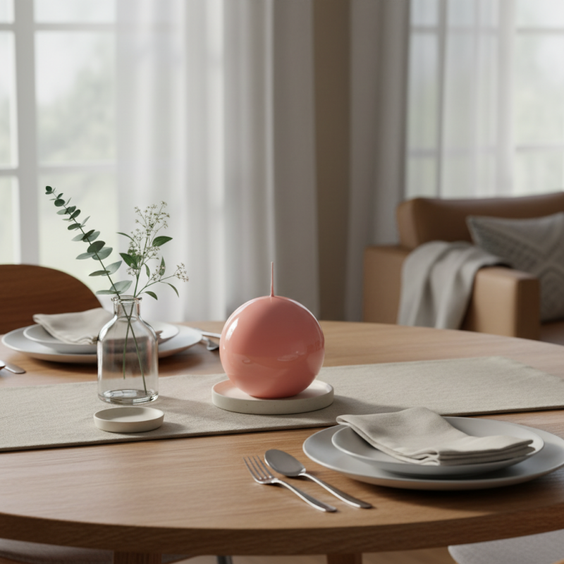 Candela sfera Laccata  Ø 10 cm -  1 pezzo - Rosa Polvere -Home Decor 