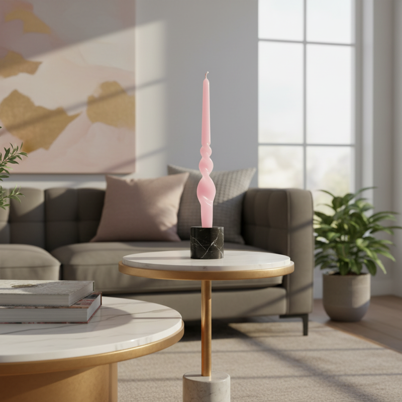 Set 2 candele voluta laccate h 30 cm - Rosa Polvere