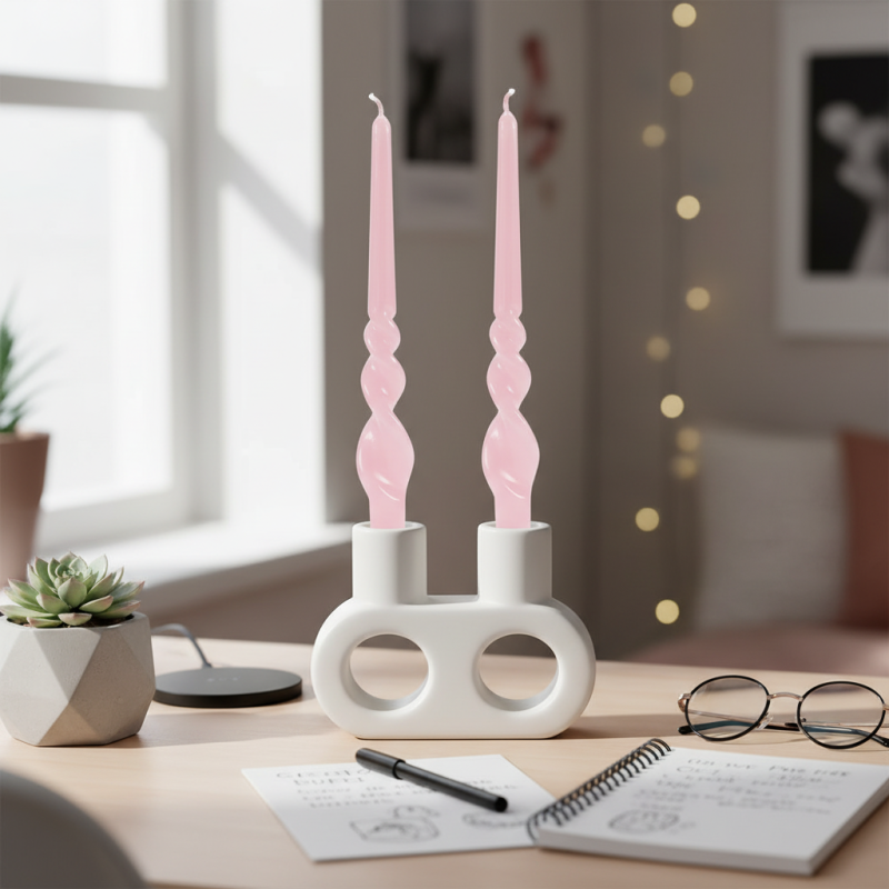 Set 2 candele voluta laccate h 40 cm - Rosa Polvere