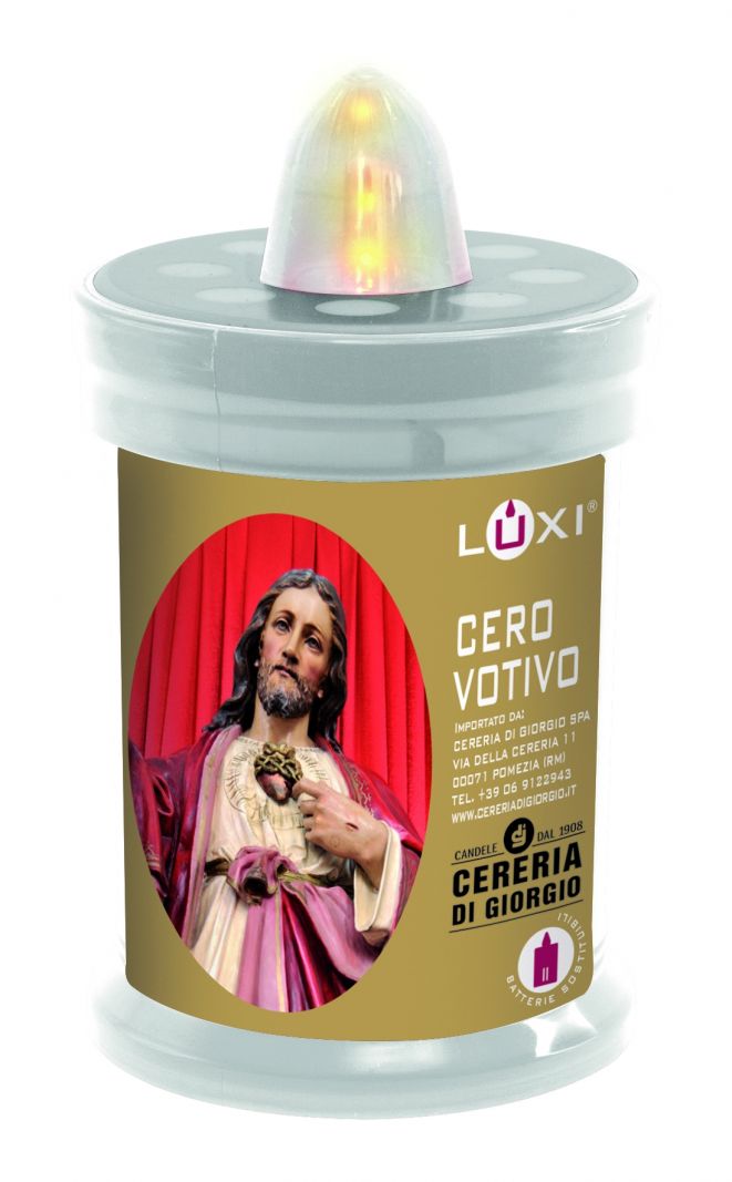 Luxì Sacro Cuore di Gesù - Cero votivo elettrico h. 11 cm - Bianco