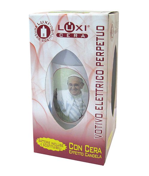 Luxì Papa Francesco - Cero votivo elettrico con cera h. 11,5 cm