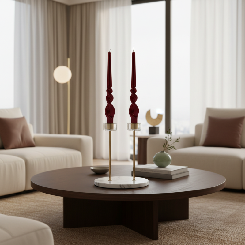 Set 2 candele voluta laccate h 30 cm - Borgogna