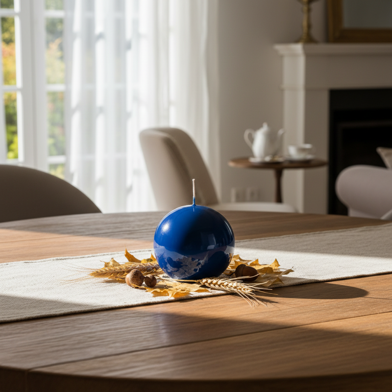 Candela sfera Laccata  Ø 10 cm -  1 pezzo - Blu Dusk -Home Decor 