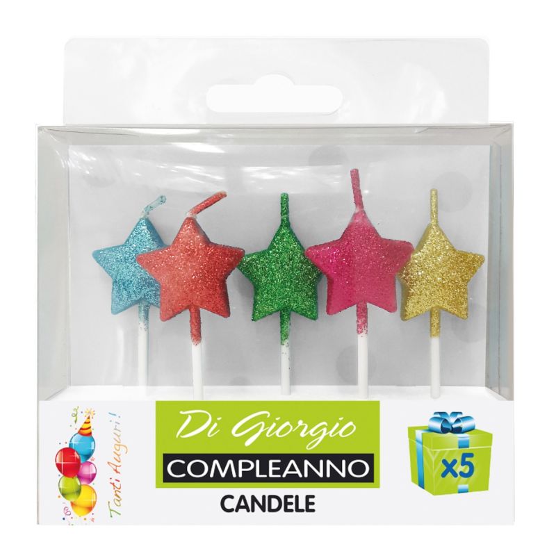 5 Candeline di compleanno glitter - forme assortite