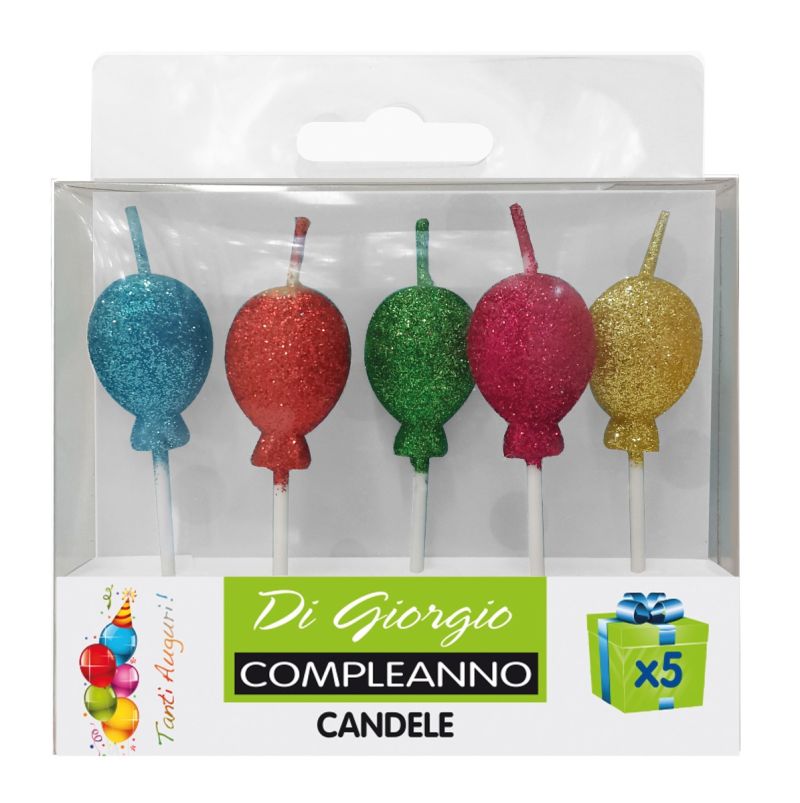 5 Candeline di compleanno glitter - forme assortite