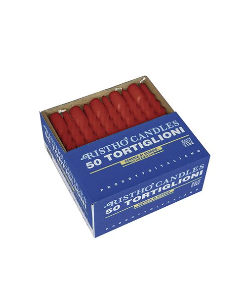 Candele tortiglione Ø 2,2 cm h. 21 cm 50 pezzi - Rosso