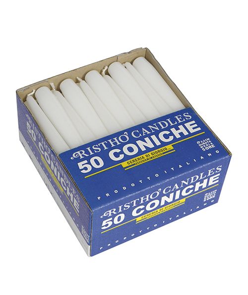 Candele coniche Ø 2,2 cm h. 21 cm 50 pezzi - Bianco