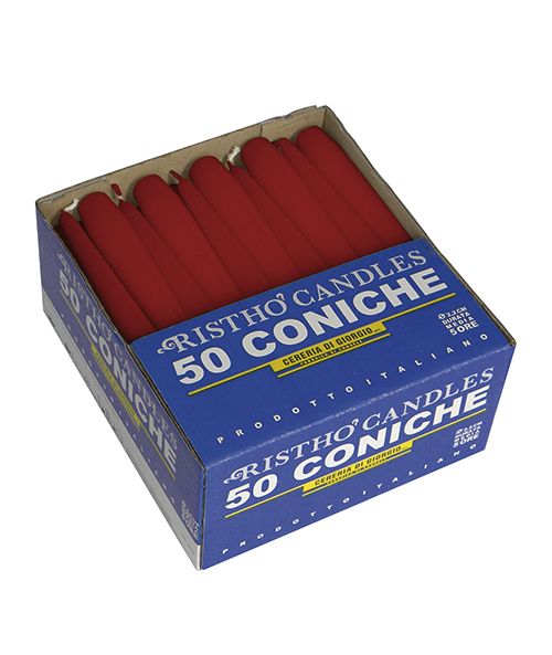 Candele coniche Ø 2,2 cm h. 21 cm 50 pezzi - Rosso