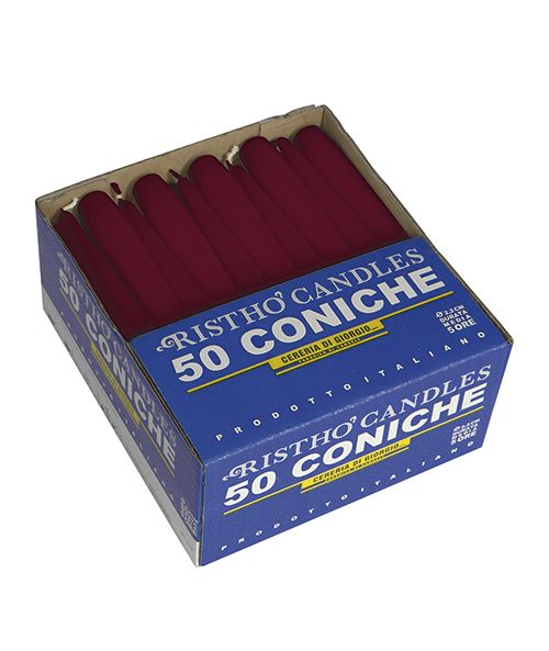 Candele coniche Ø 2,2 cm h. 21 cm 50 pezzi - Bordeaux