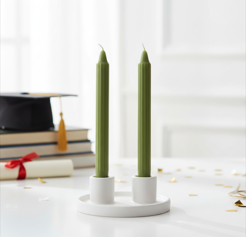 Candele Doriche Ø 2,2 cm h. 25 cm 2 pezzi - Verde Oliva