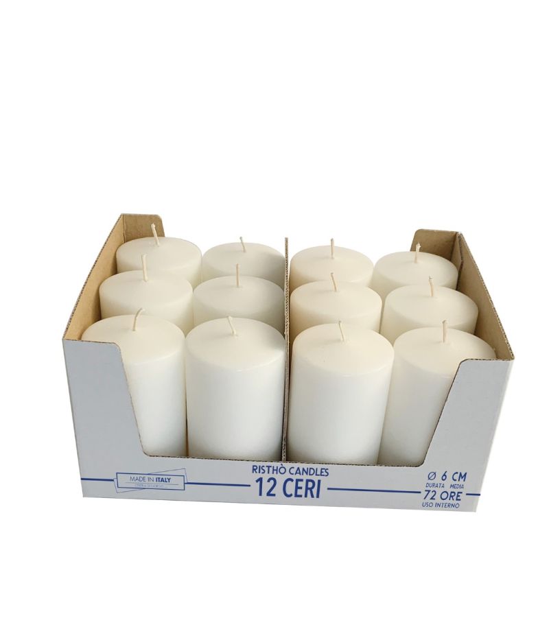 12 Candele Cero diametro 6 cm altezza 10 cm - Bianco