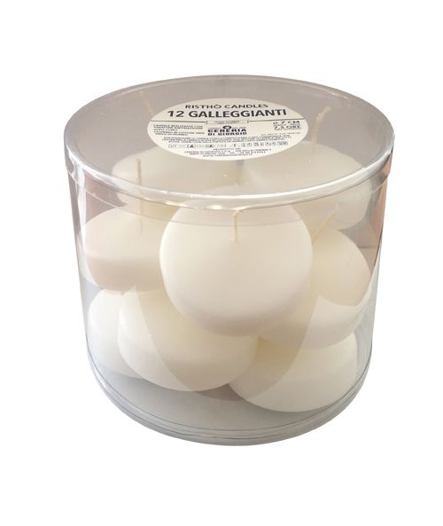 Candele galleggianti, diam. 7 cm, h.1,5, 12 pcs- bianco.