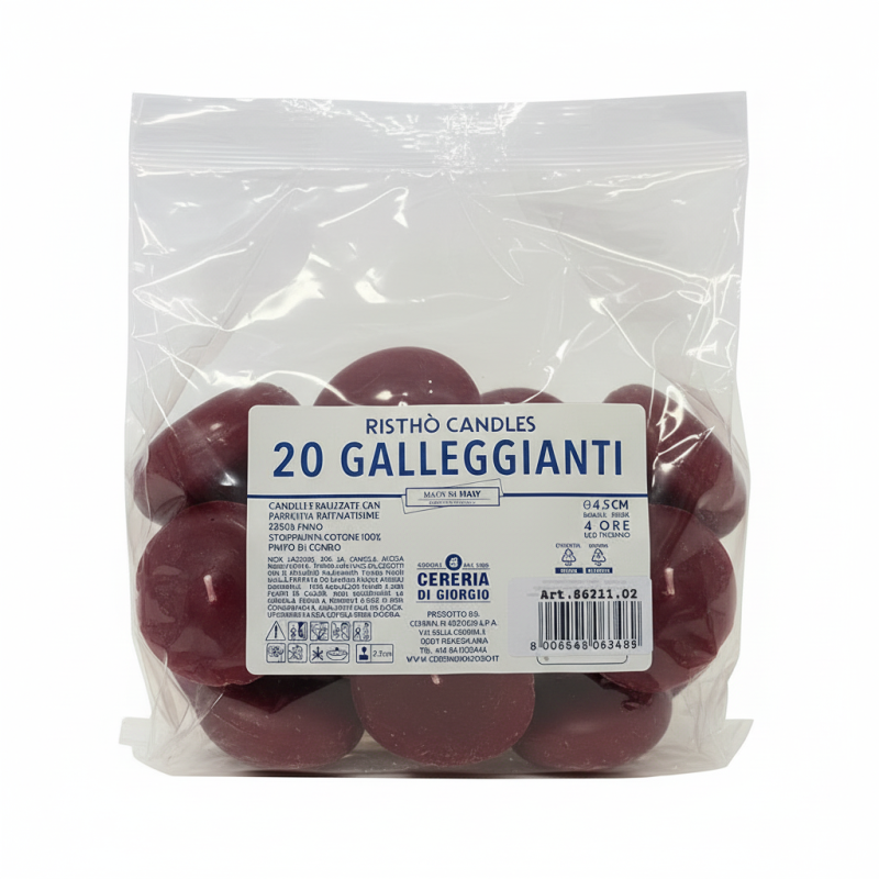 Candele galleggianti Ø 4,5 cm h. 2,7 cm 20 pezzi - Borgogna
