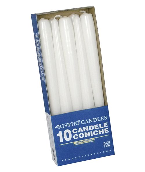 Candele coniche Ø 2,2 cm h. 25 cm 10 pezzi - Bianco