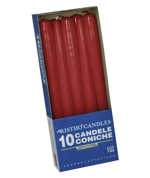 Candele coniche Ø 2,2 cm h. 25 cm 10 pezzi - Rosso