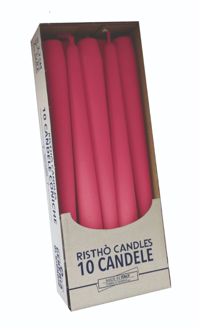 Candele coniche Ø 2,2 cm h. 25 cm 10 pezzi - Fucsia