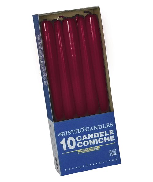 Candele coniche Ø 2,2 cm h. 25 cm 10 pezzi - Bordeaux