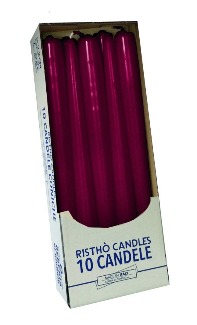 Candele coniche Ø 2,2 cm h. 25 cm 10 pezzi - Bordeaux