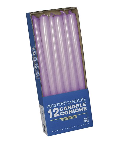 Candele coniche Ø 2,2 cm h. 25 cm 10 pezzi - Viola chiaro