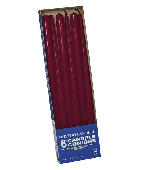 Candele coniche Ø 2,2 cm h. 40 cm 6 pezzi - Bordeaux