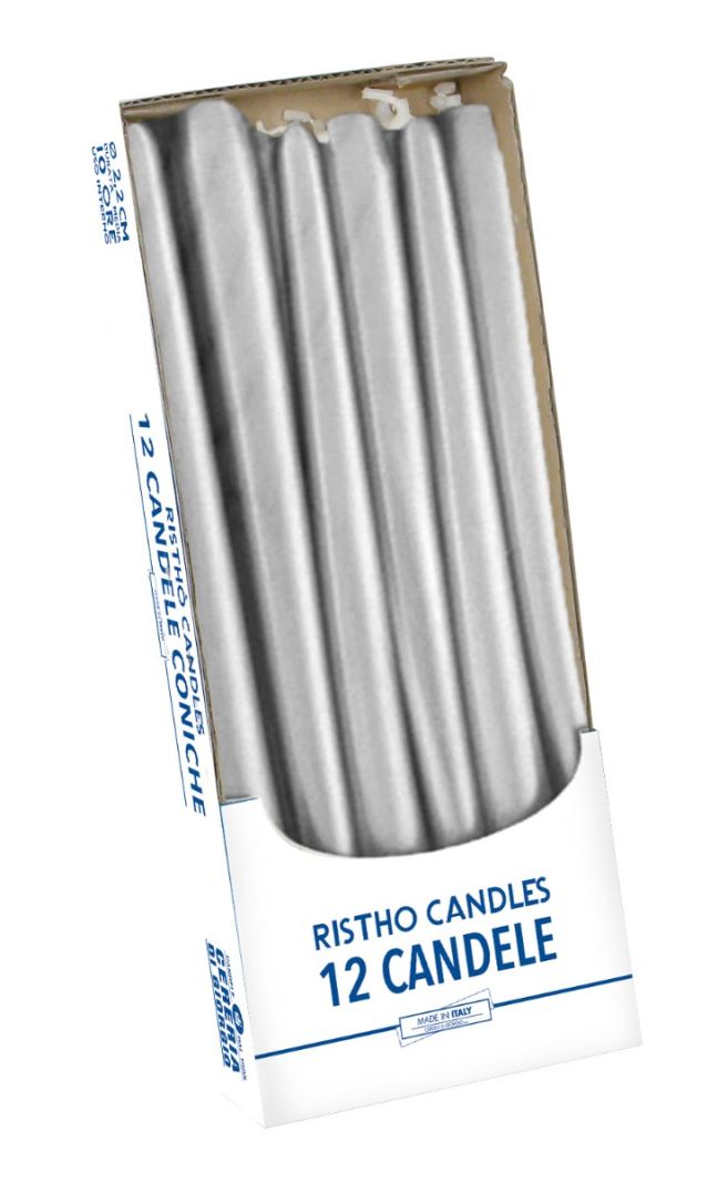 Candele coniche Ø 2,2 cm h. 30 cm 12 pezzi - Argento