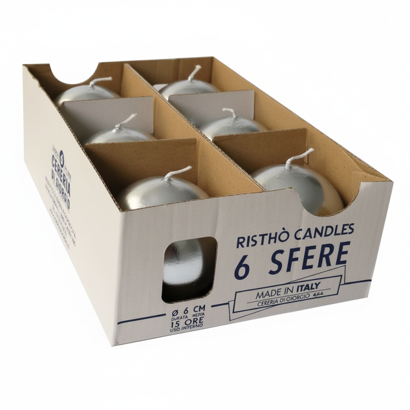 Candele sfera Ø 6 cm 6 pezzi - Argento