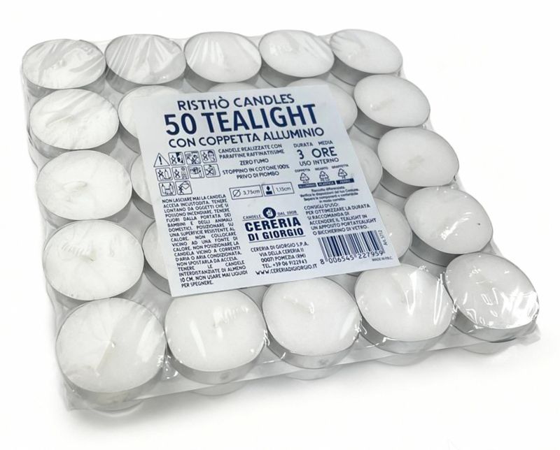 Tealight Ø 3,7 cm h. 1,15 cm 50 pezzi - Durata 3 ore