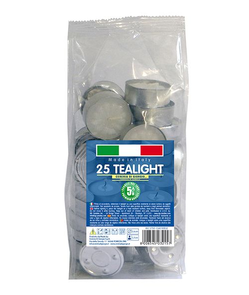 Tealight Ø 3,6 cm h. 1,7 cm 25 pezzi - Durata 5 ore