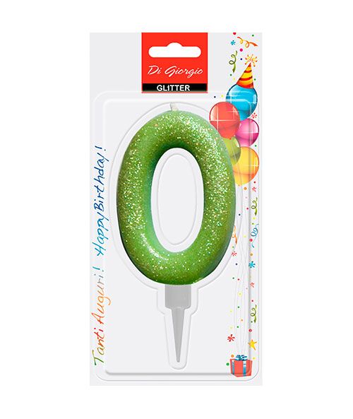 Candela di compleanno Gigante con glitter numero 0 - Verde