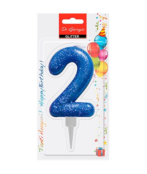 Candela di compleanno Gigante con glitter numero 2 - Blu