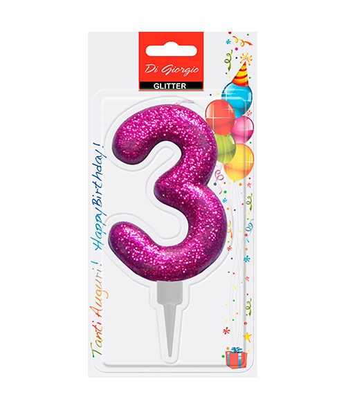 Candela di compleanno Gigante con glitter numero 3 - Viola