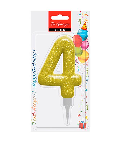 Candela di compleanno Gigante con glitter numero 4 - Giallo