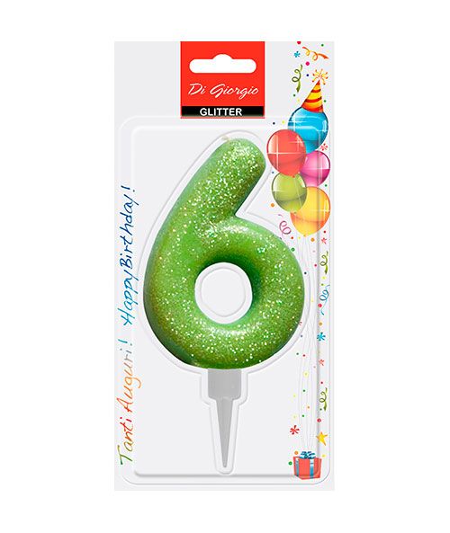 Candela di compleanno Gigante con glitter numero 6 - Verde