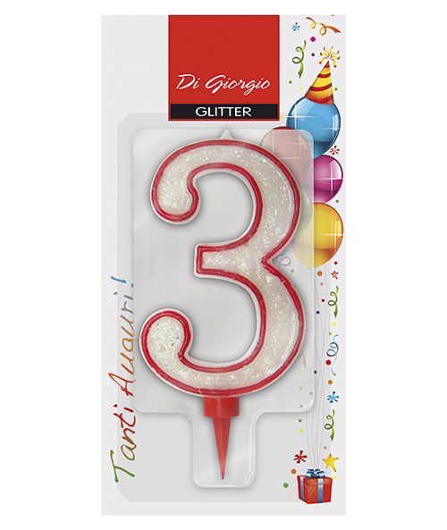 Candela di compleanno Gigante con glitter numero 3