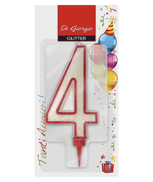 Candela di compleanno Gigante con glitter numero 4