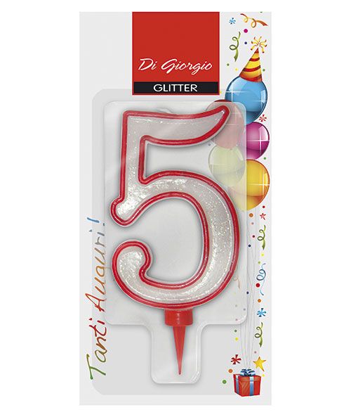 Candela di compleanno Gigante con glitter numero 5