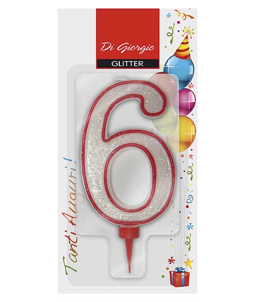 Candela di compleanno Gigante con glitter numero 6