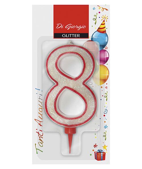 Candela di compleanno Gigante con glitter numero 8